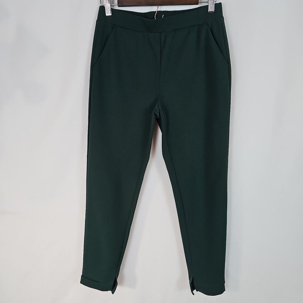 Shein Women’s Sz. Med Petite Waist 27" Inseam 26" Green Slit Hem Pockets Pants